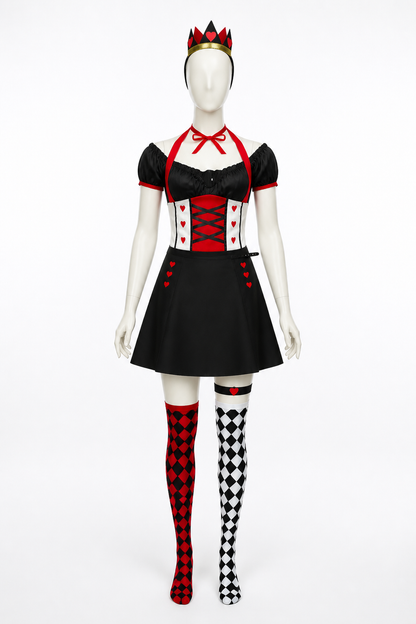 Hearts Card Suit Carnival Costume with Crown and Gloves