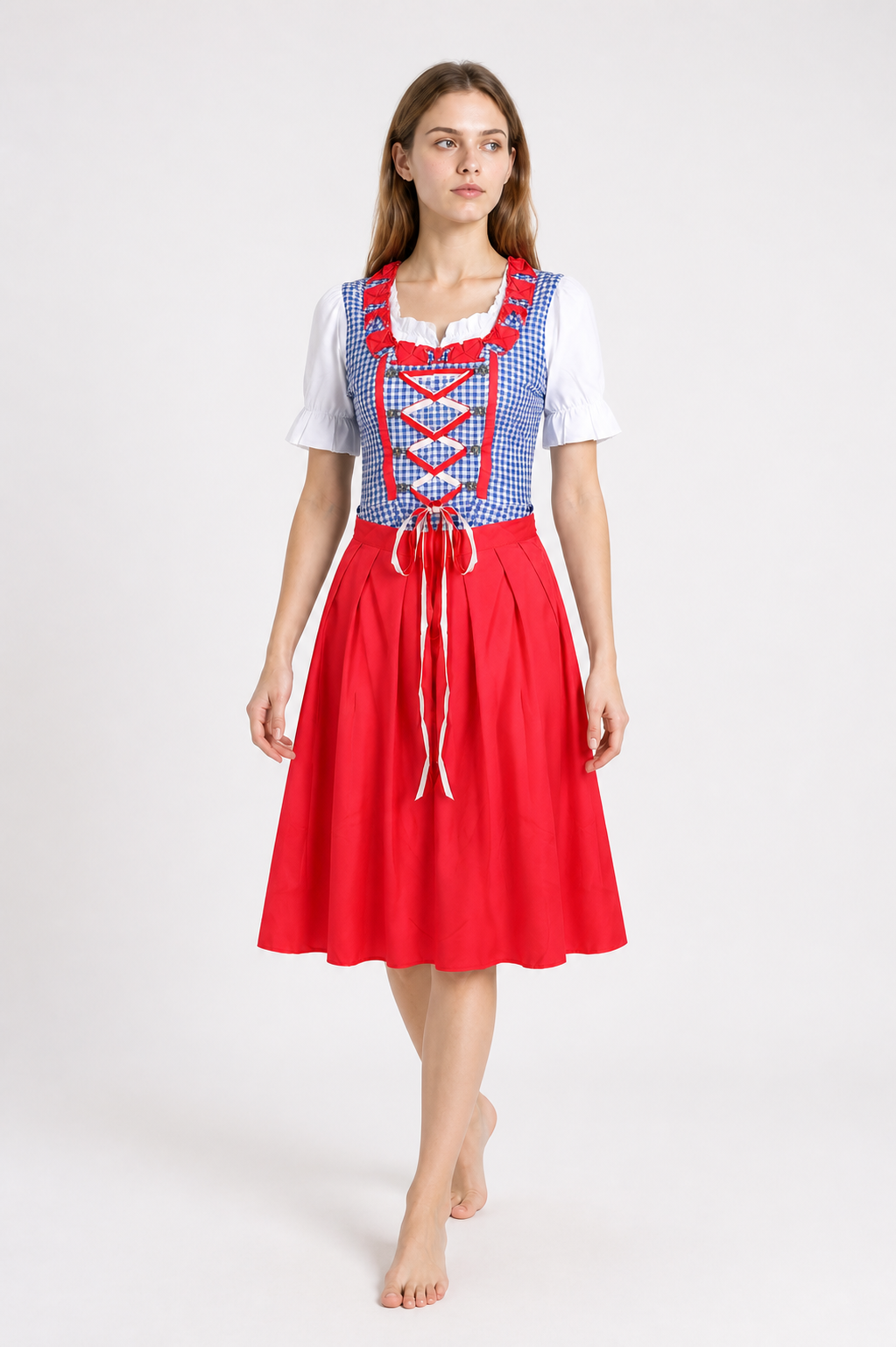 Bavarian Dress with a Plaid Corset and Bows Costume Dresses detail 2