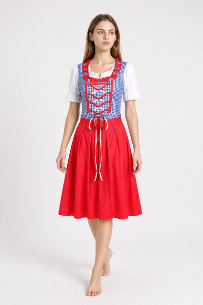 Bavarian Dress with a Plaid Corset and Bows Costume Dresses detail 2