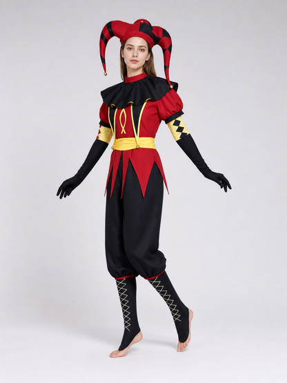 Pierrot Jester Cosplay Costume with Mask and Accessories