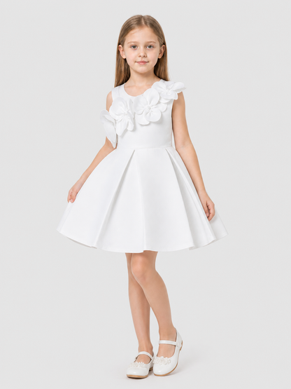 White Princess Dress for Girls with 3D Flowers