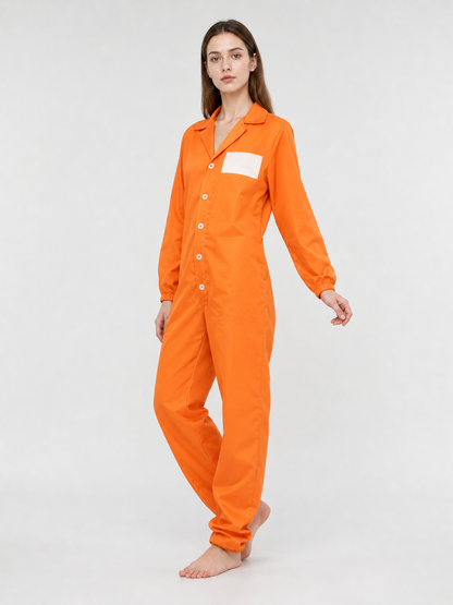 Orange long-sleeve jumpsuit with chest patch product view 20