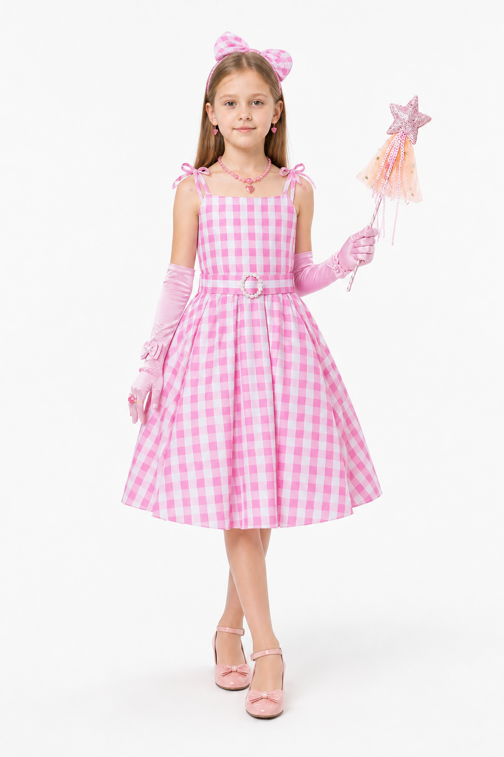 Pink Plaid Carnival Dress with Wand Costume Dresses detail 2