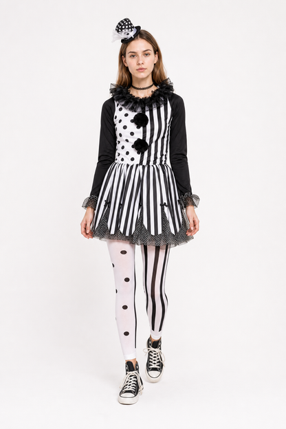 Polka Dot and Striped Clown Costume with Pom-Poms Costumes detail 2