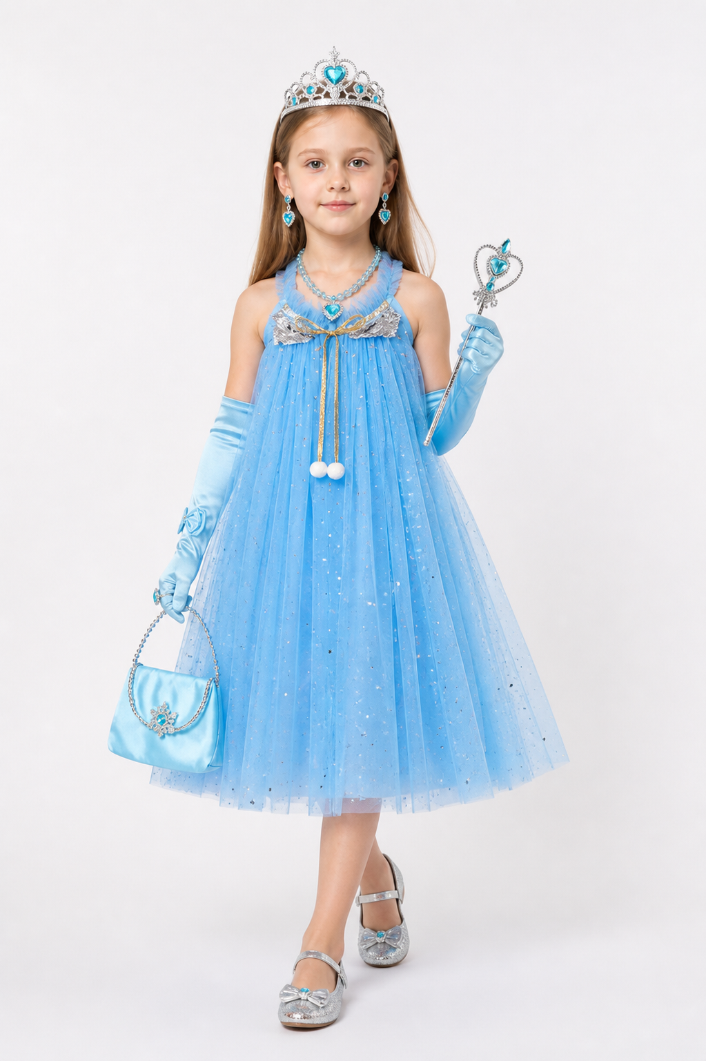 Blue Children's Tutu Skirt with Crown and Accessories Costume Headwear detail 2