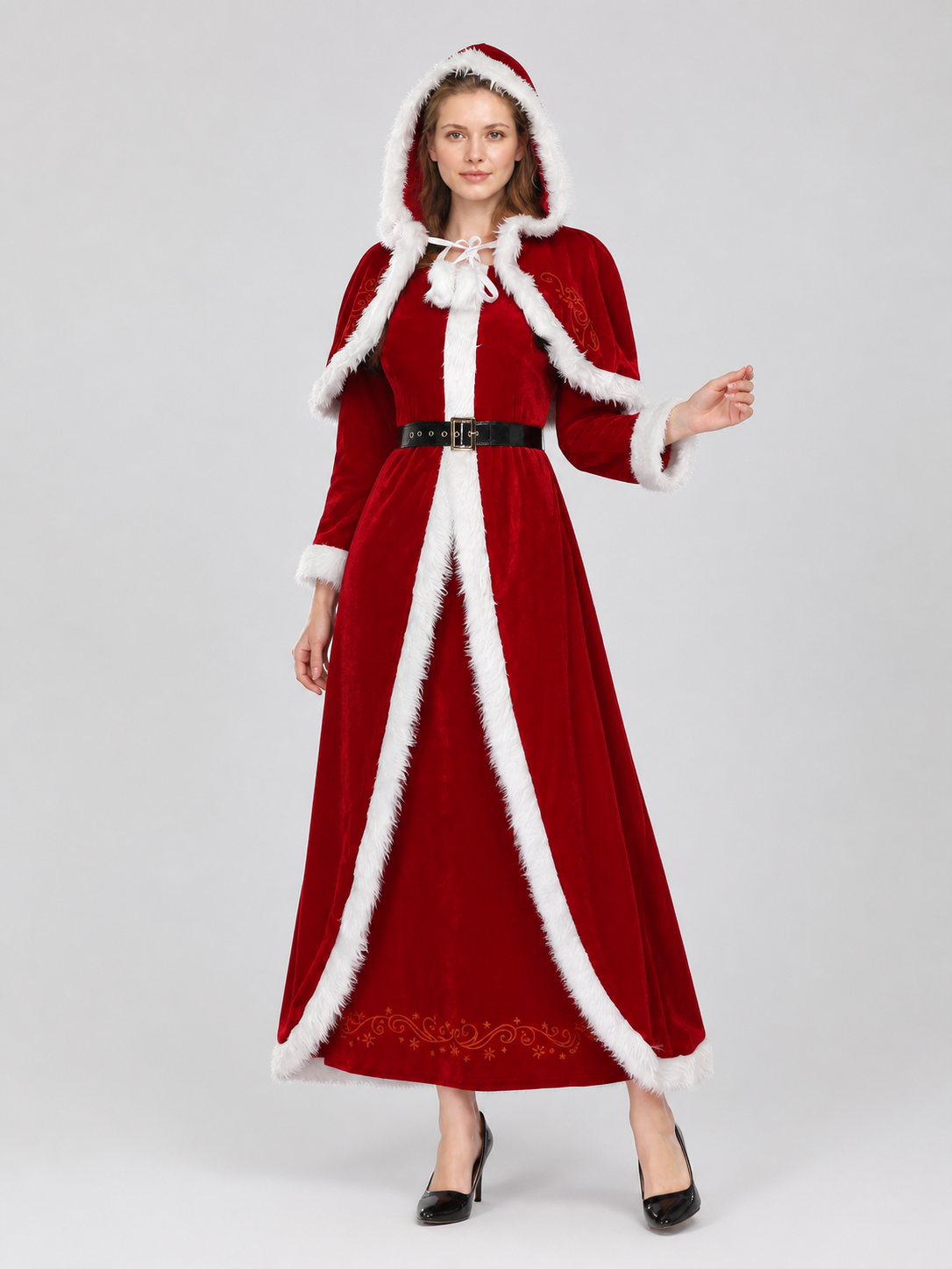 Red Christmas Costume with Hood and Fur Trim Costumes detail 2