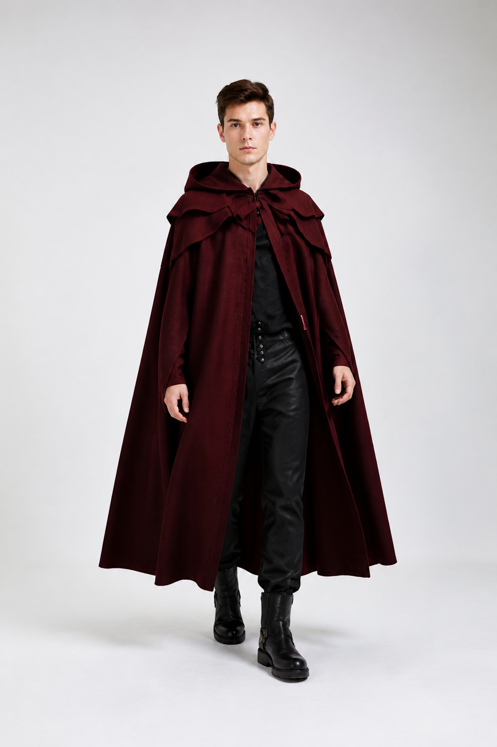 Long Cloak with Hood and Layered Shoulders Costume Capes detail