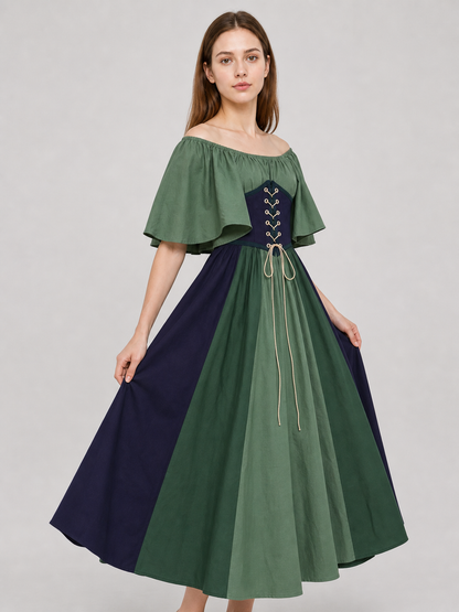 Off-the-Shoulder Dress with Sleeves and Lace-Up Detailing