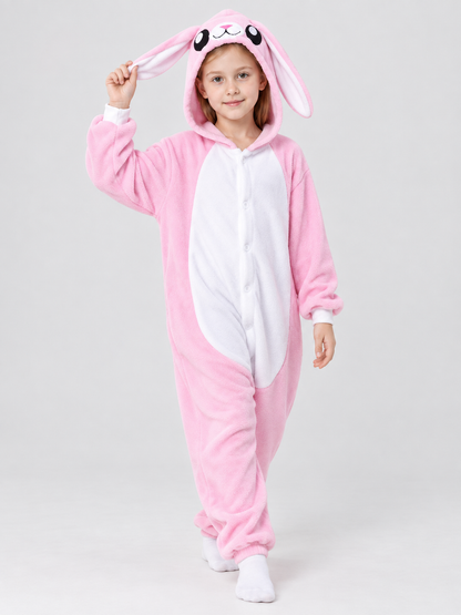 Pink Flannel Kigurumi Pajama with Bunny Ears