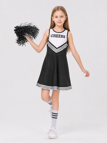 Children's Black and White Sleeveless Cheerleader Dress CHEERS Costume Dresses detail 2