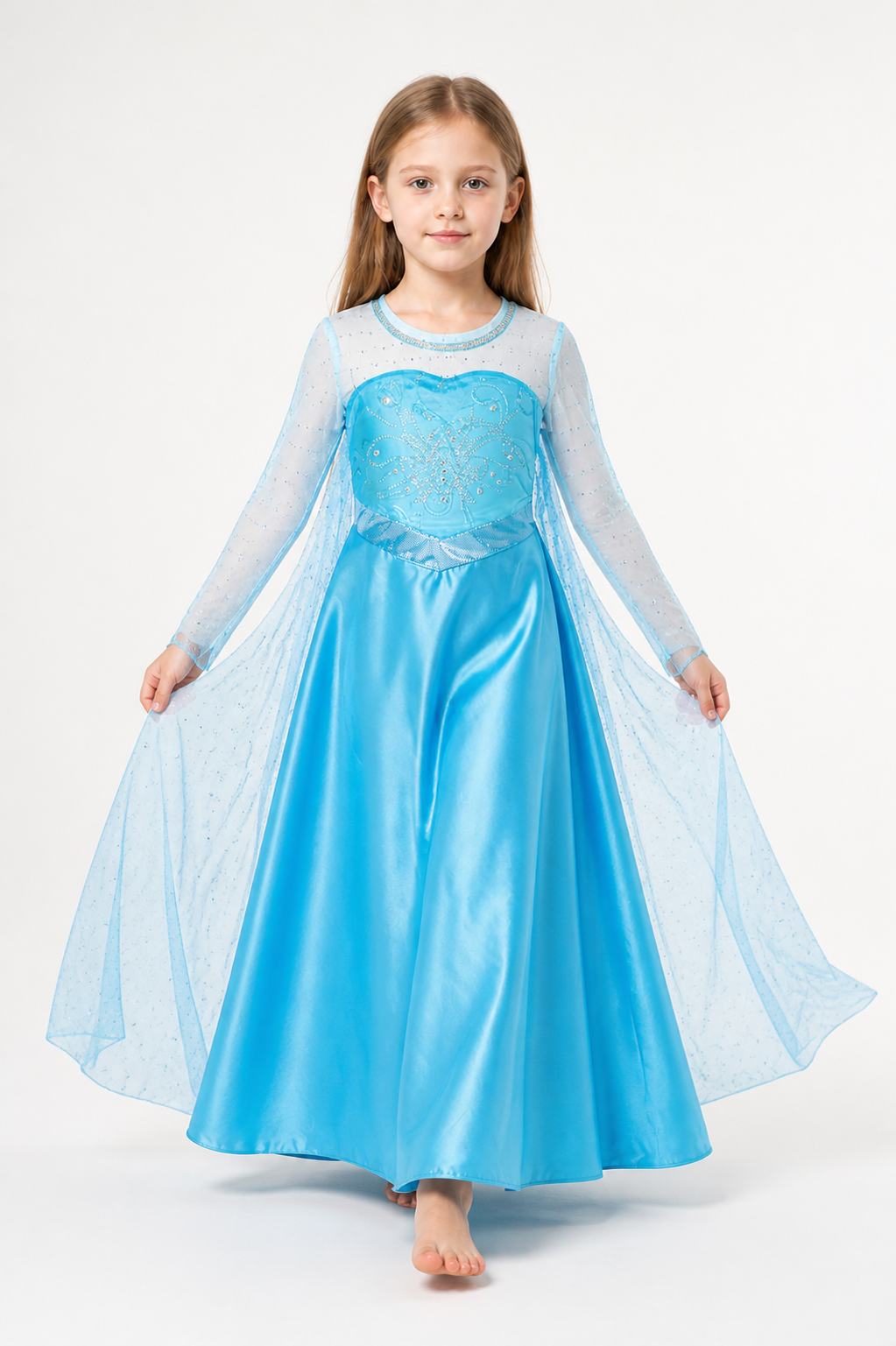 Long Blue Princess Dress with Butterfly and Train Costume Dresses detail 2