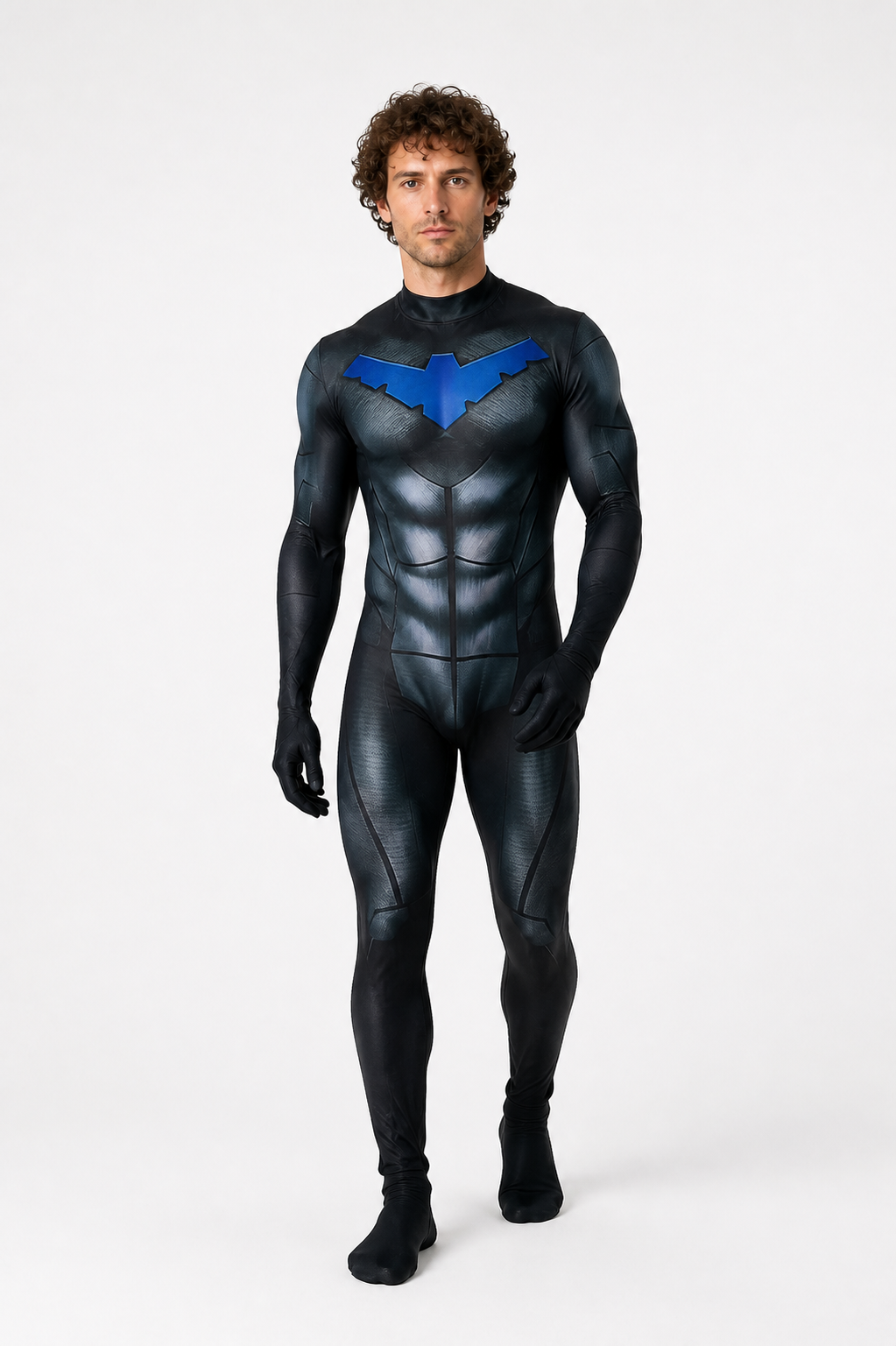 Nightwing Cosplay Jumpsuit with Muscles and Bat Costumes detail 2