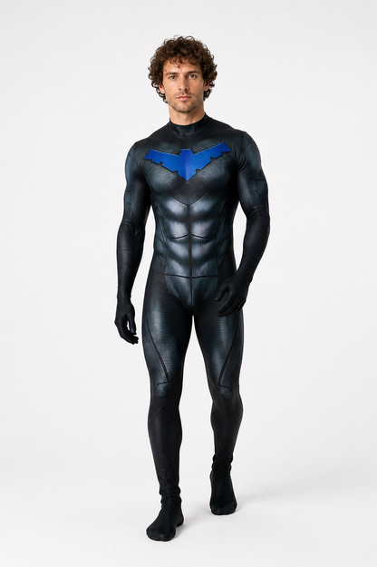 Nightwing Cosplay Jumpsuit with Muscles and Bat Costumes detail 2