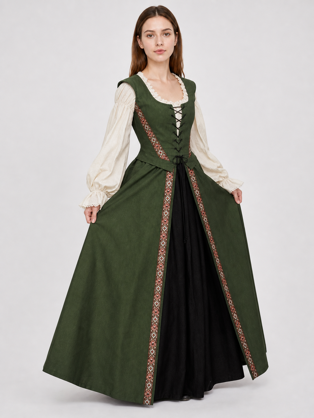 Renaissance-Style Dress with a Square Neckline