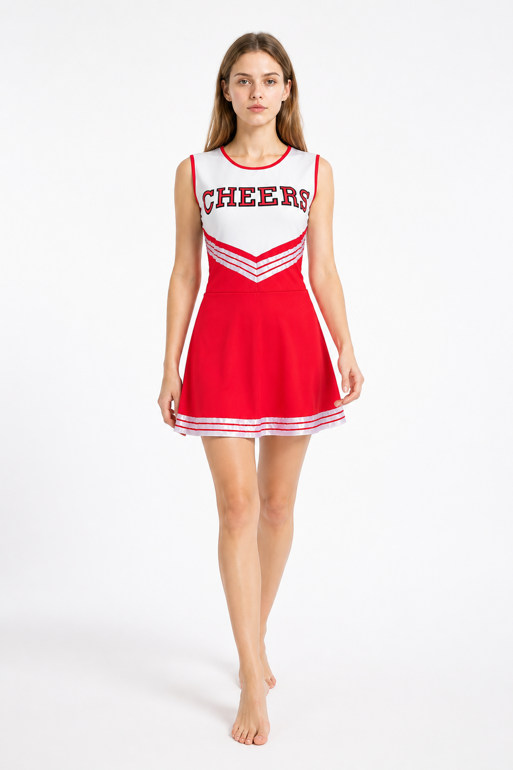 Red and White CHEERS Performance Dress Costume Dresses detail