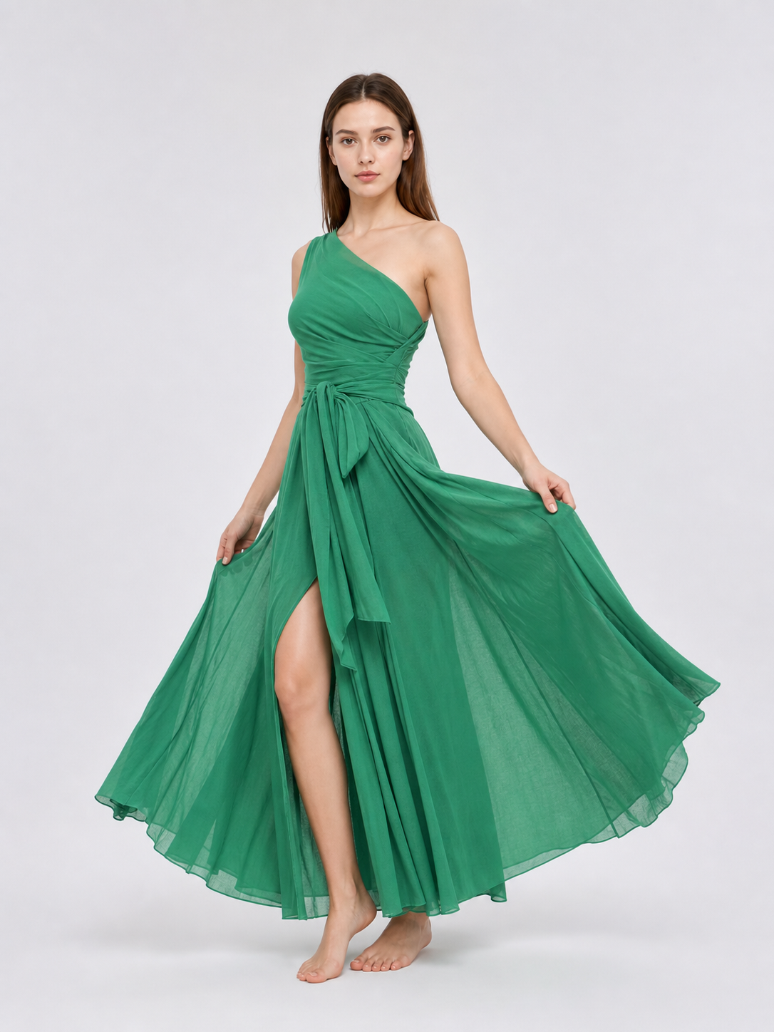 Emerald Green One-Shoulder Evening Dress