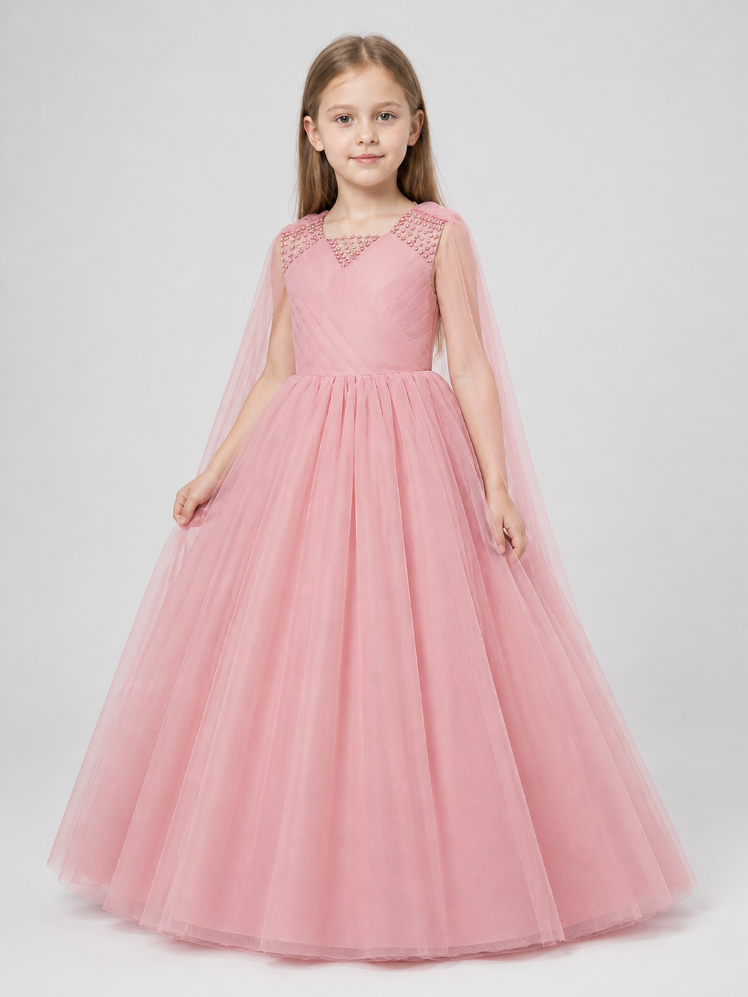 Full Princess Dress with a Tulle Cape Train