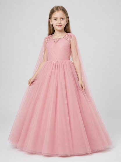 Full Princess Dress with a Tulle Cape Train
