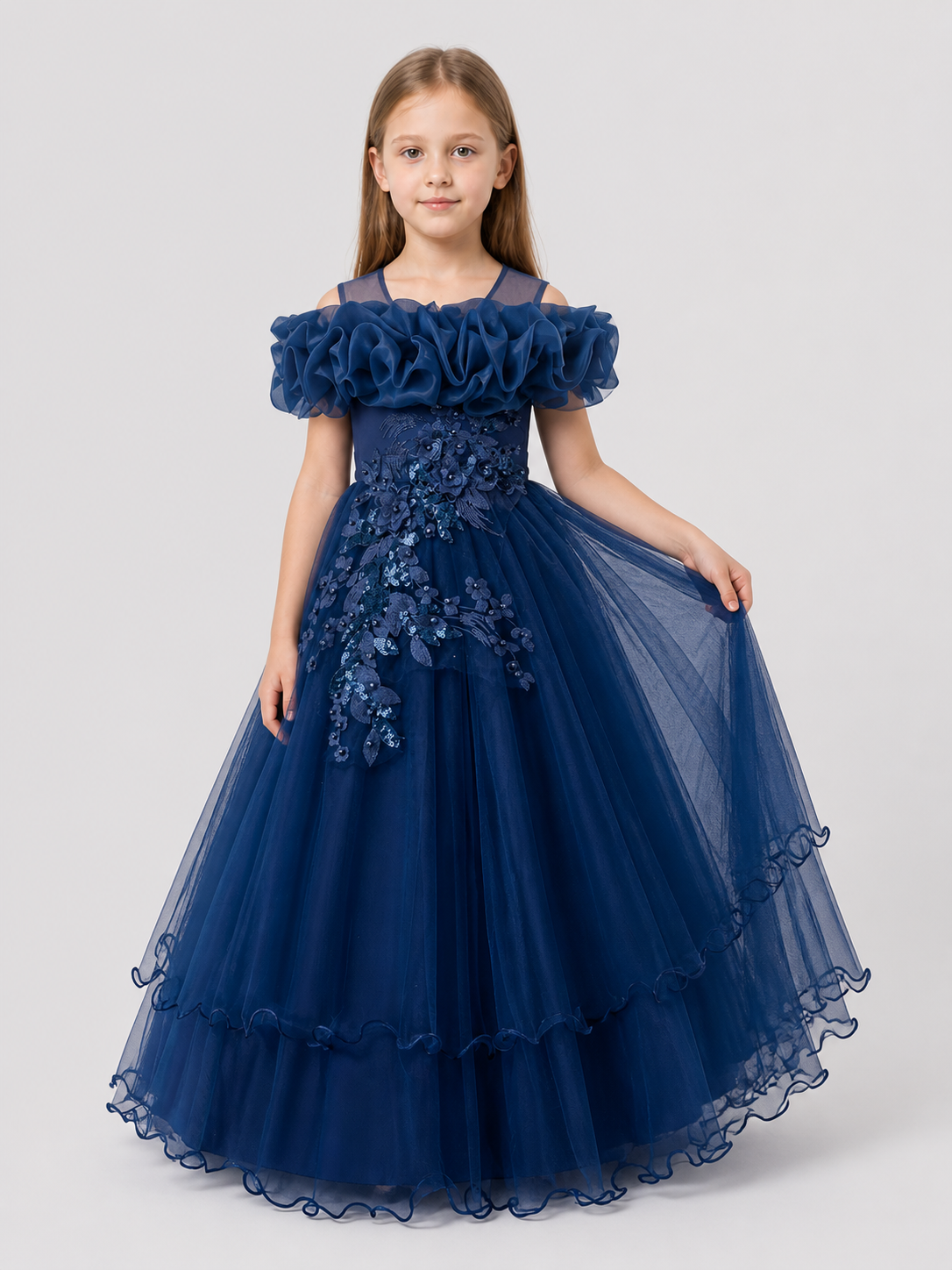 Girls' Princess Dress, Full Skirt, Sequins, Dark Blue Costume Dresses detail 2