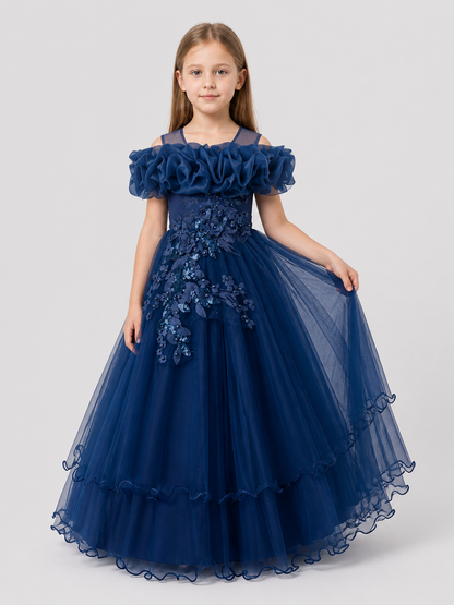 Girls' Princess Dress, Full Skirt, Sequins, Dark Blue Costume Dresses detail 2