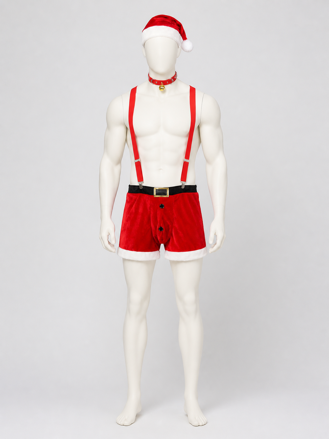 Christmas costume with shorts, hat, and collar