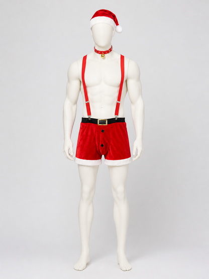 Christmas costume with shorts, hat, and collar