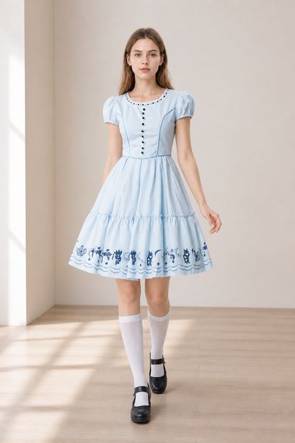 Blue Cosplay Dress with Lace Collar Costume Dresses detail 2