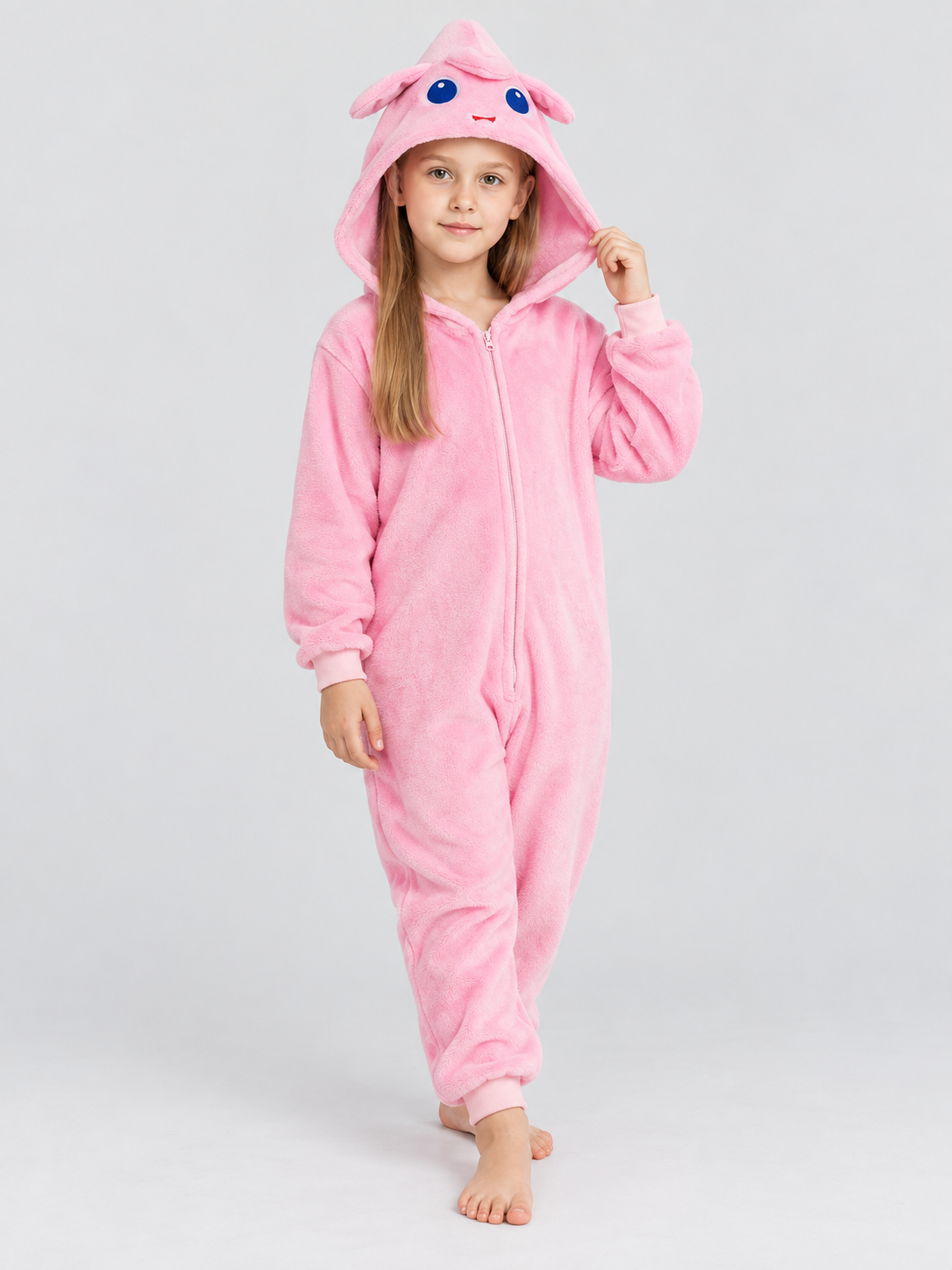 Kids' Pink Hooded Pajama Jumpsuit with Ears