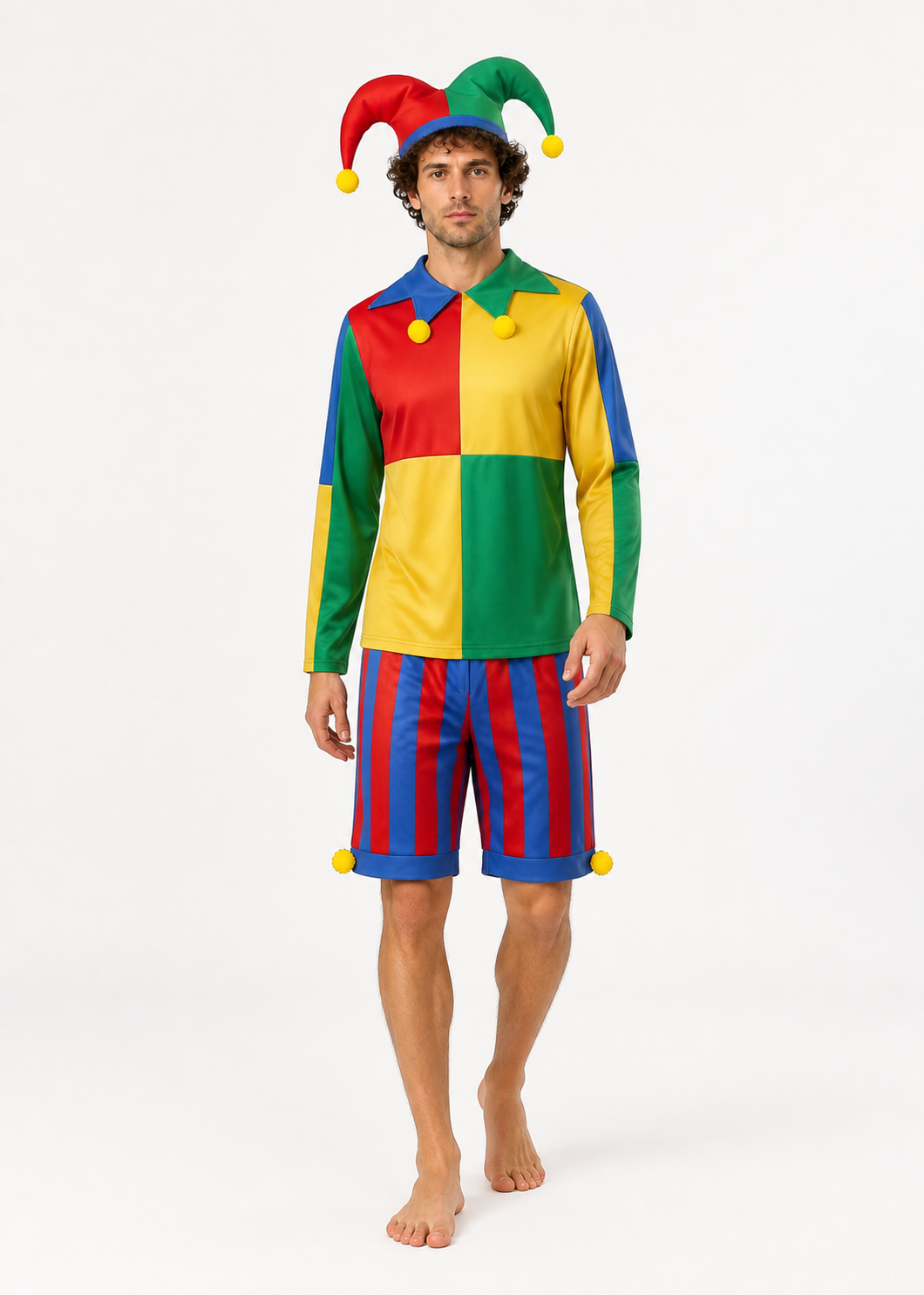 Clown Costume with Striped Shorts and Hat Costume Headwear detail 2