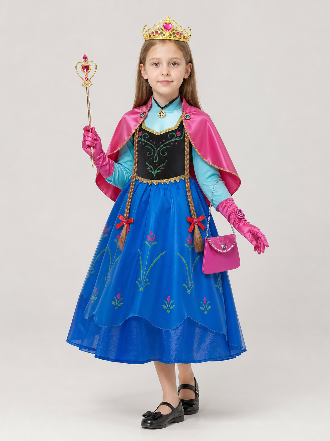 Elsa and Anna Princess Costume for Girls with Cape and Crown Costume Capes detail 2