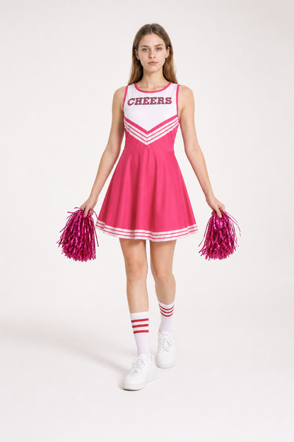 Pink Sleeveless Striped CHEERS Cheerleading Dress Costume Dresses detail