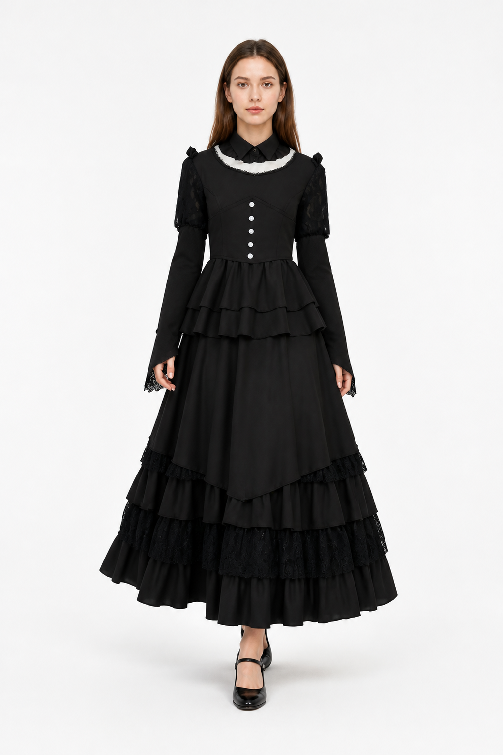 Black Gothic Dress with High Collar Costume Dresses detail
