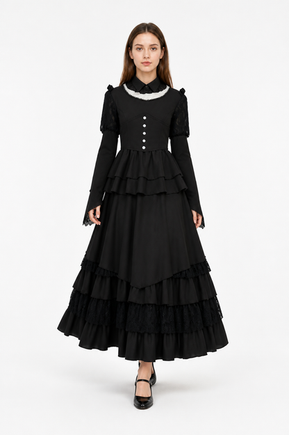 Black Gothic Dress with High Collar Costume Dresses detail