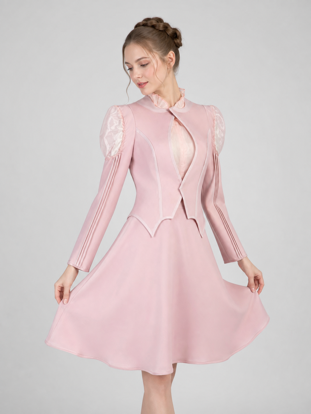 Glinda Cosplay Costume, Pink Dress with Puff Sleeves
