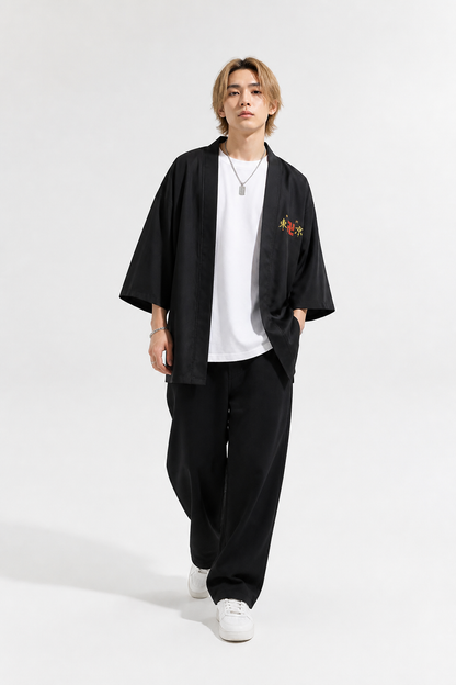 Black Anime Haori with Print and Short Sleeves product detail 2