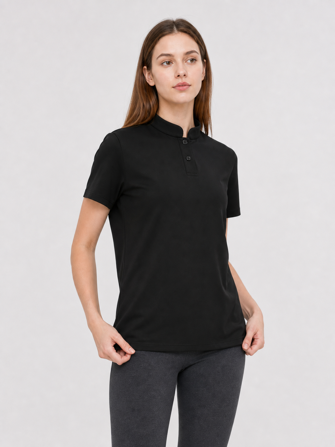 Black Cosplay T-Shirt with Stand-Up Collar