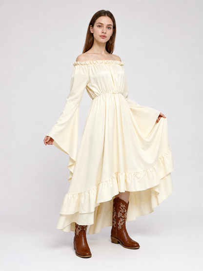 Off-the-Shoulder Dress with Sleeves and Ruffles