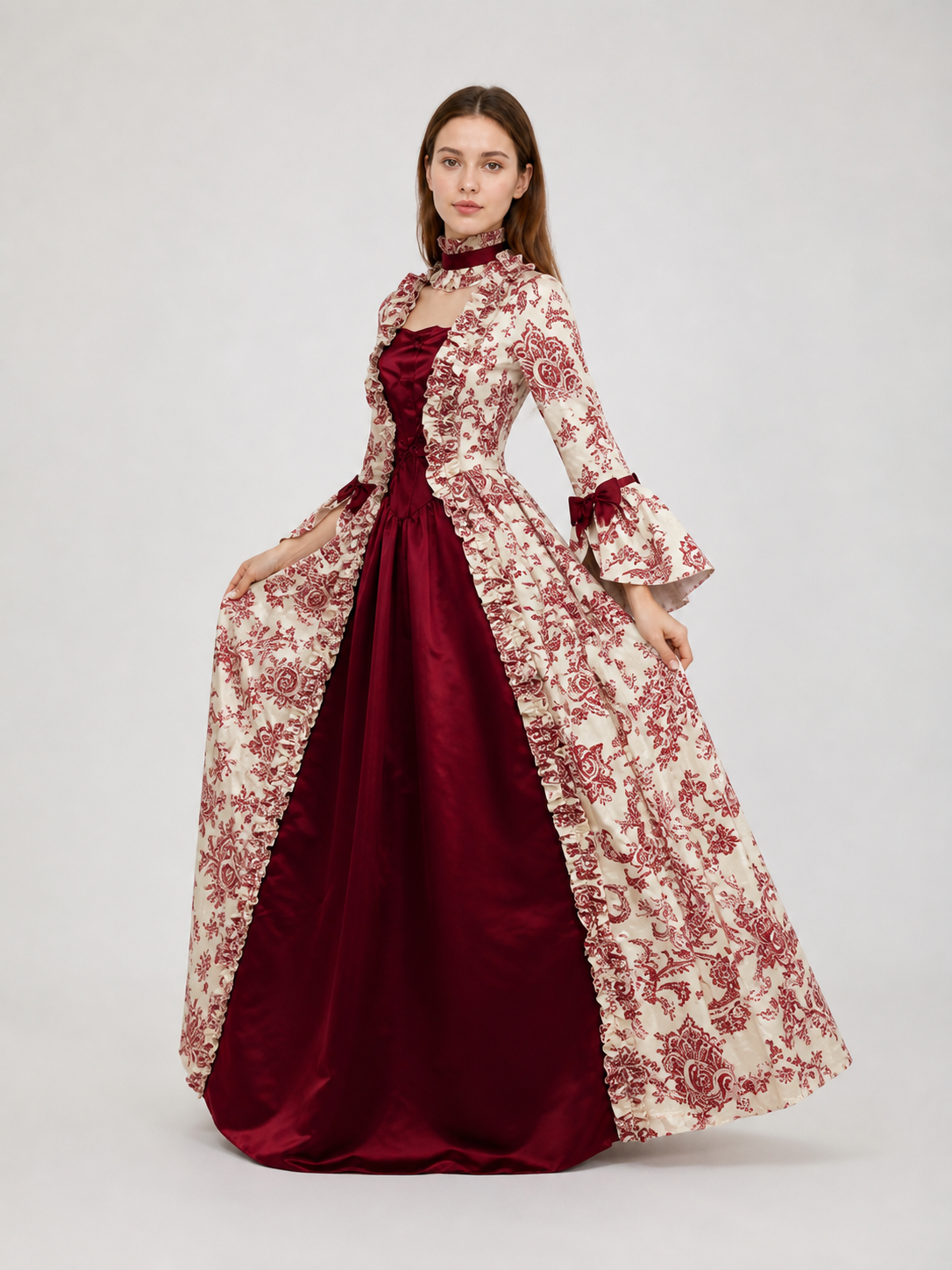 Vintage Dress with Ornate Pattern and Puff Sleeves