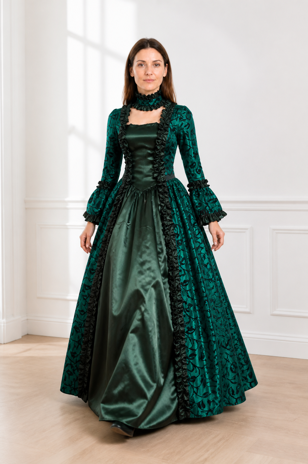 Vintage Gothic Green Dress with Full Skirt Costume Dresses detail 2