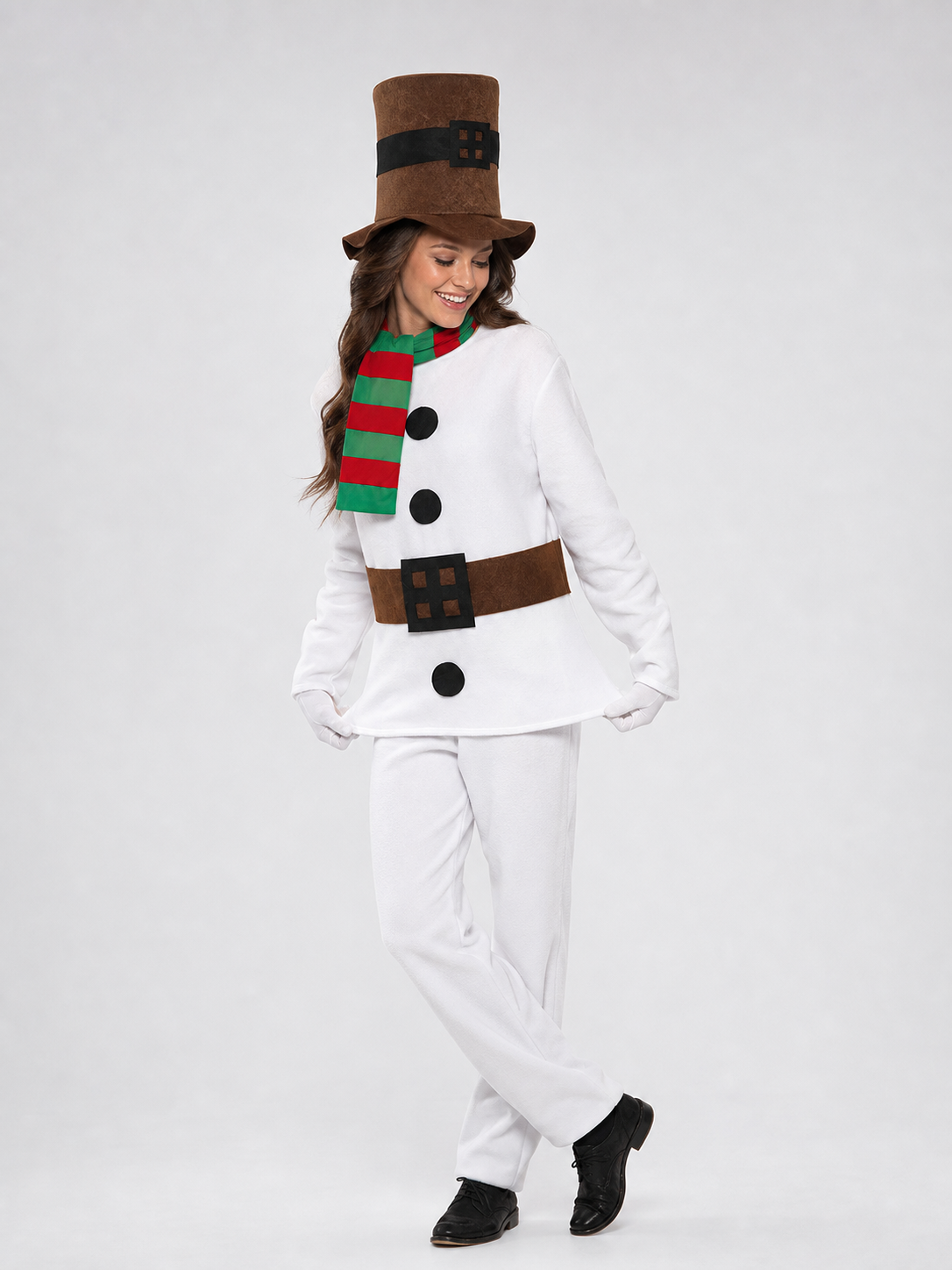 New Year's snowman costume with hat, scarf, and belt