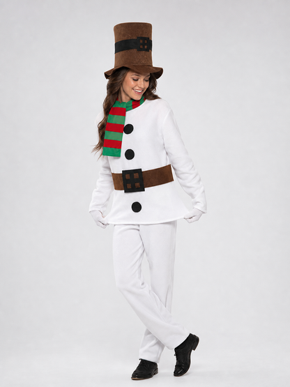 New Year's snowman costume with hat, scarf, and belt