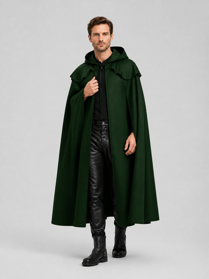 Dark Green Hooded Cloak for Halloween and Cosplay Costume Capes detail 2