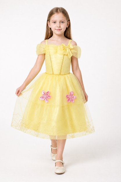 Light Yellow Carnival Dress with a Bow and Flowers Costume Dresses detail 2