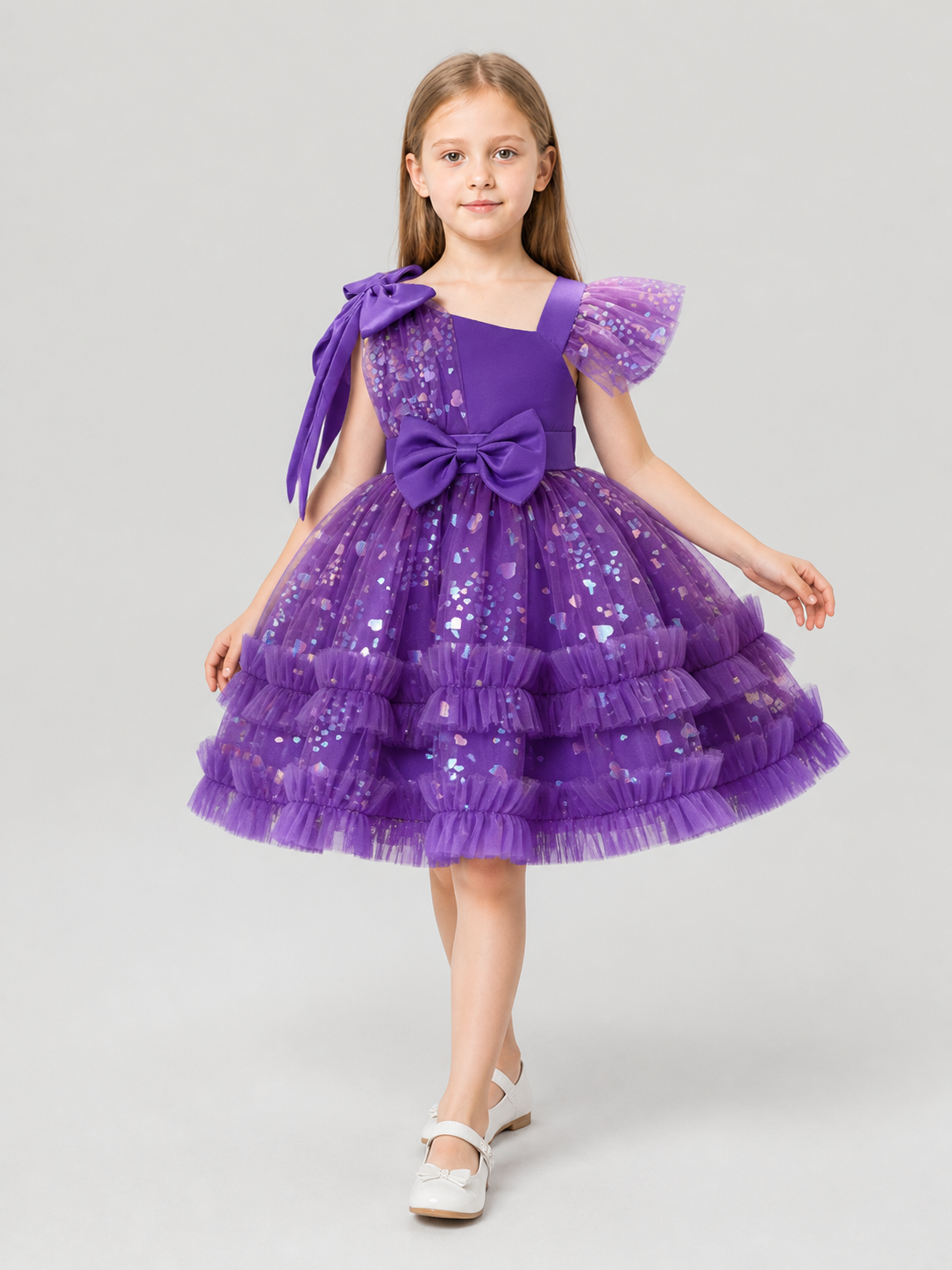 Girls’ Purple Sequin Dress with a Full Skirt product detail 2
