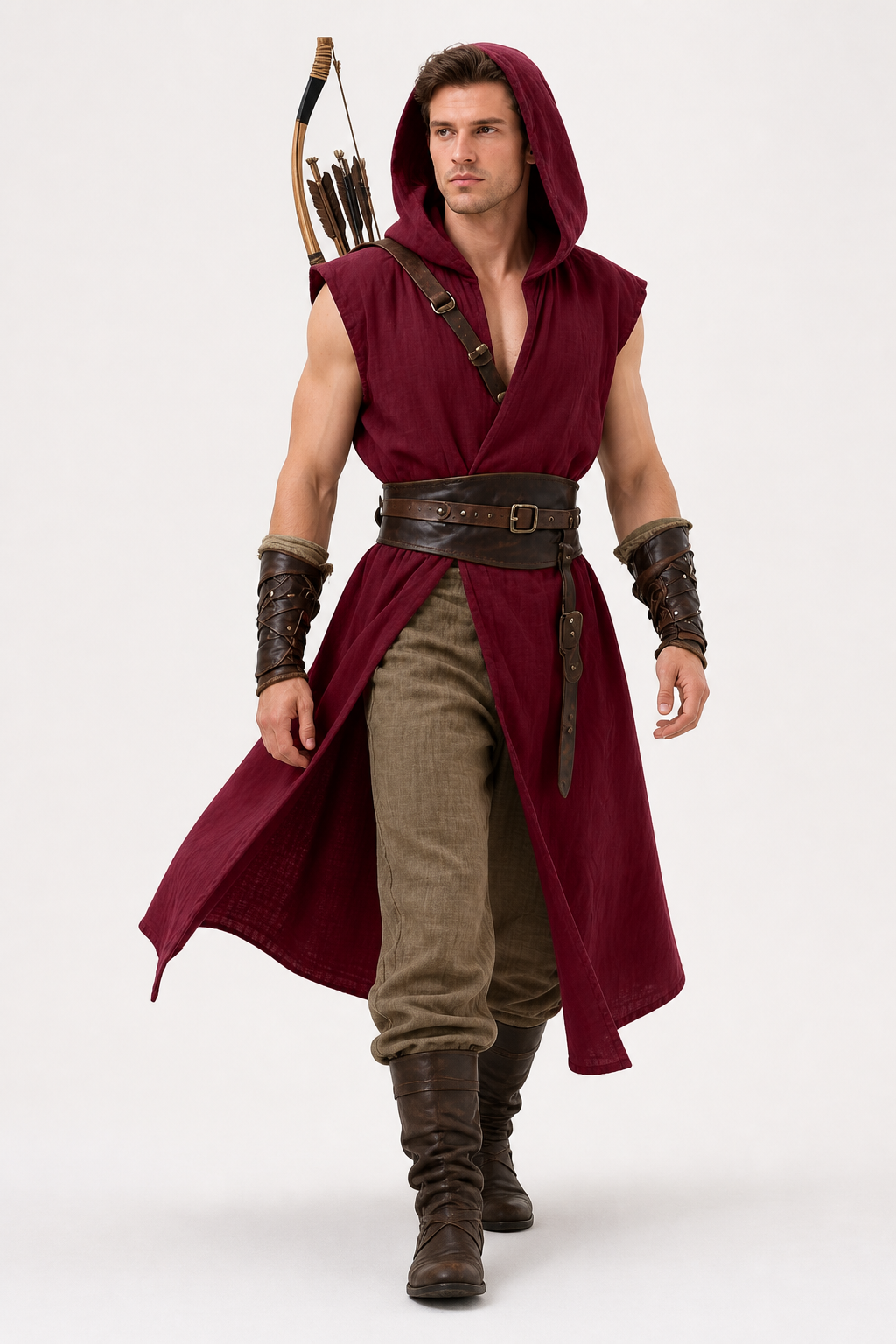 Long Hooded Sleeveless Red Cloak Costume Capes detail 2