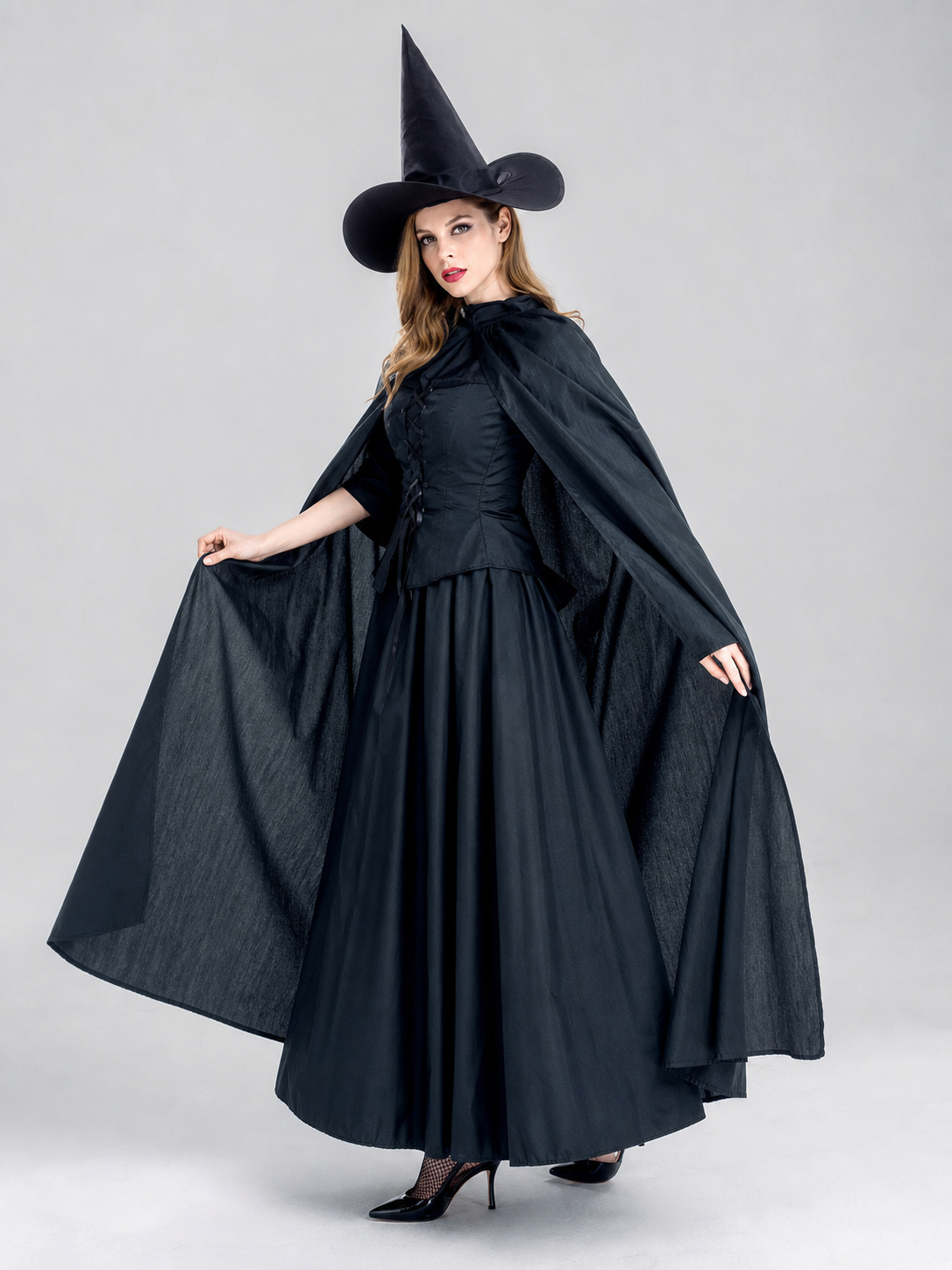 Costume set with dress, cape, and hat