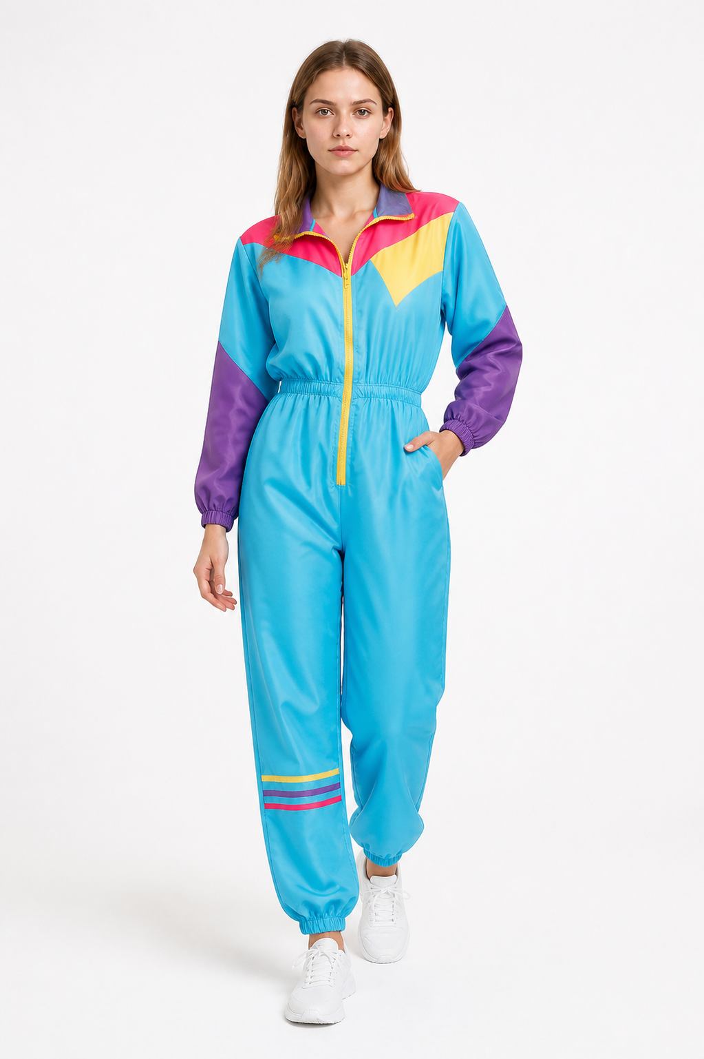Retro Jumpsuit with a Zipper and Multicolored Panels product detail 2
