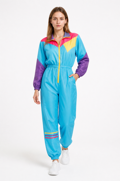 Retro Jumpsuit with a Zipper and Multicolored Panels product detail 2