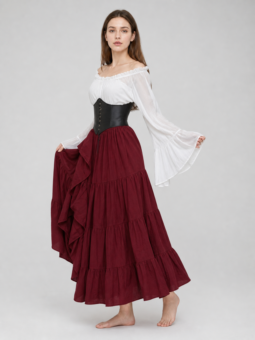 Gothic Costume with Corset and Tiered Skirt