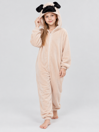 Hooded Pajama Jumpsuit with Dog Face